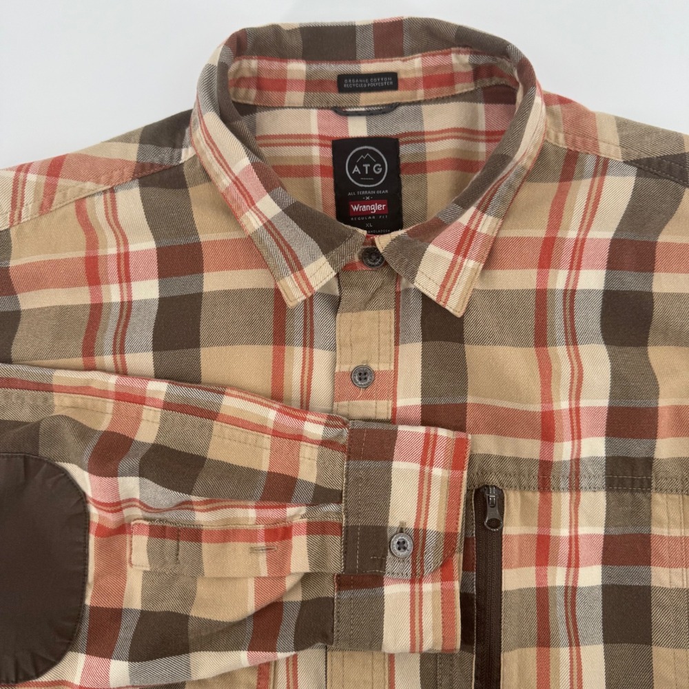 Wrangler ATG Men's‎ XL Plaid Flannel Organic Cotton Shirt Long Sleeve